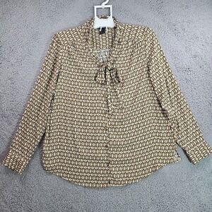 Rachel  Roy  Shirt Top Blouse Women Large Chain Print Button Up Long Sleeve Work